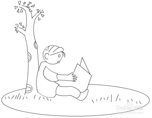 孩子在树下看书简笔画