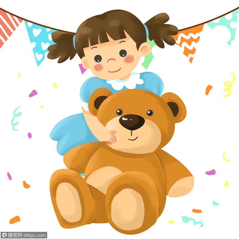 小女孩抱着小熊的卡通头像