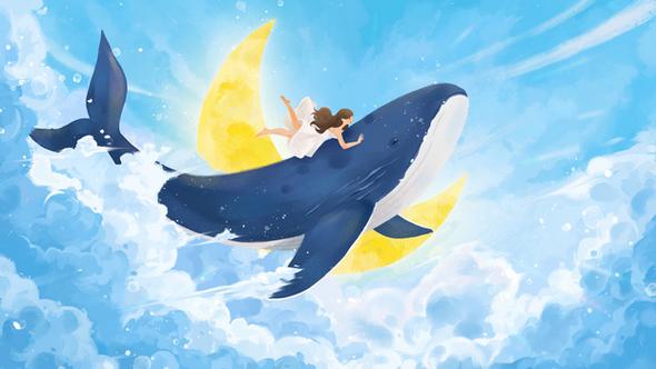 动漫鲸鱼唯美图片 插画
