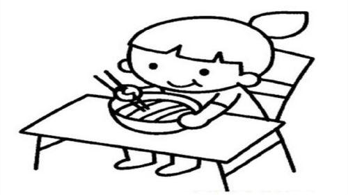 小朋友女孩吃饭简笔画怎么画彩色小朋友吃饭简笔画图片大全