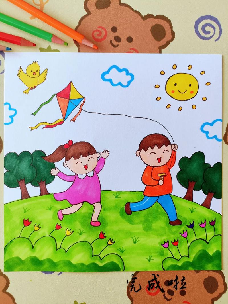 一起来画放风筝的小朋友吧!天气渐暖,约上好友一起去放风筝,一 - 抖音