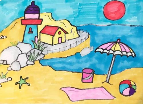 每日一画 | 夏日海滩场景绘画教学冰爽整个暑假就这么简单