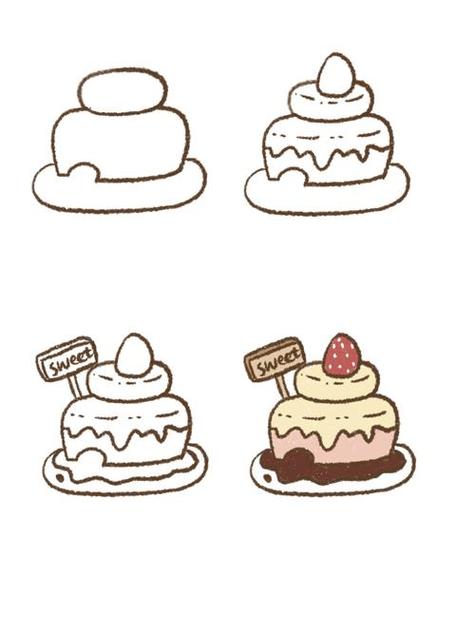 蛋糕简笔画教程简笔画|草莓纸杯蛋糕甜品甜点食物手帐素材甜品简笔