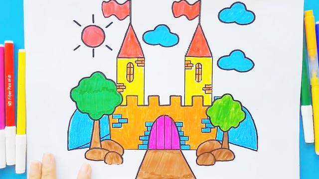 城堡简笔画带颜色 公主城堡简笔画带颜色