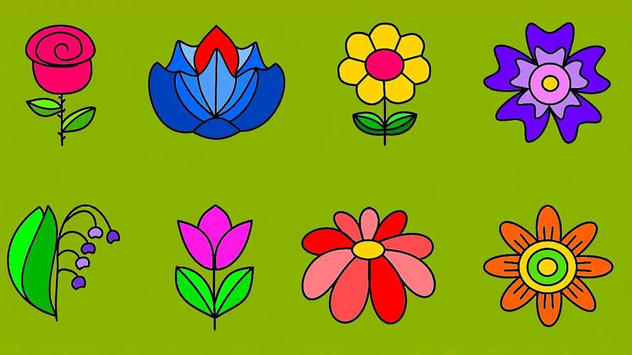 简笔画教你画八种款式的花,并涂上好看的颜色!