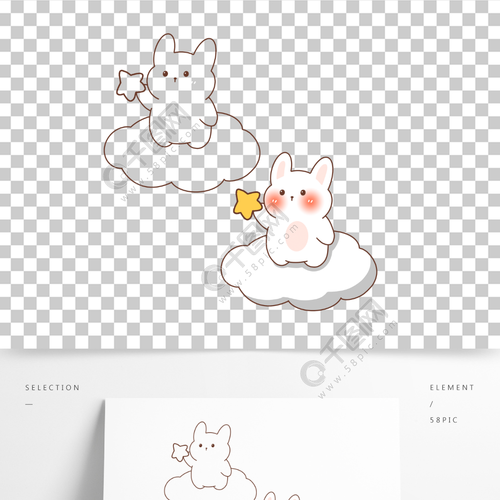 云朵手绘兔子图案简笔画