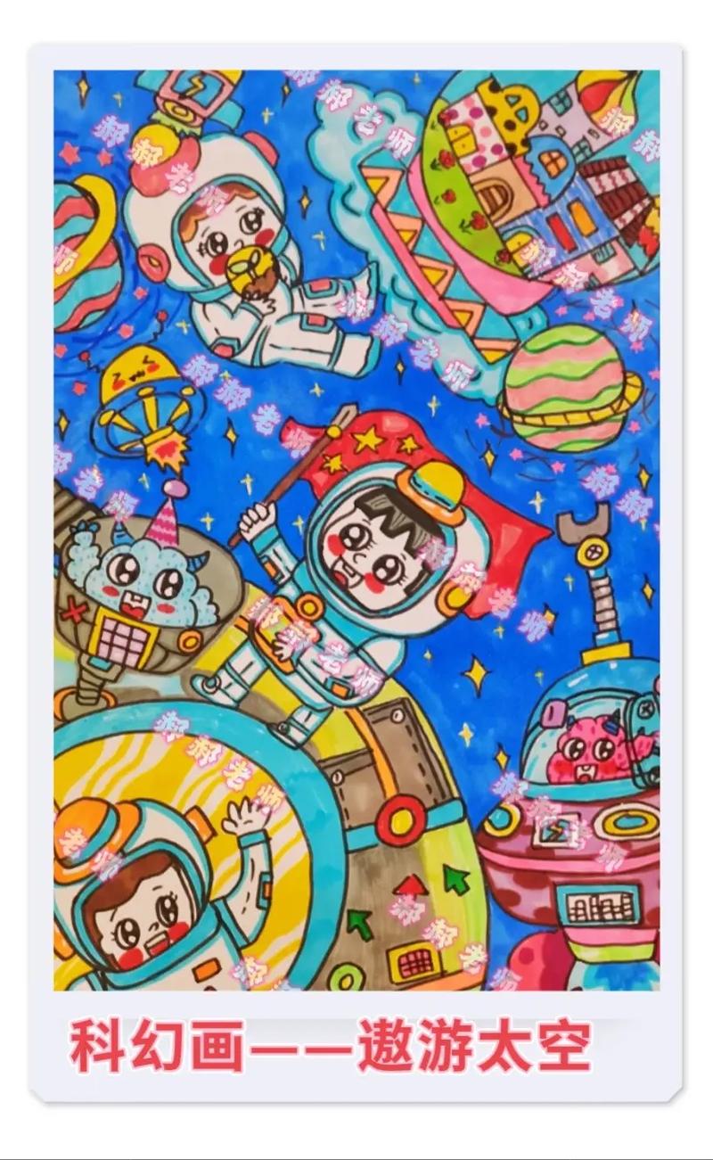 科幻画——遨游太空系列获奖作品#手抄报模板 #航天儿童画 # - 抖音