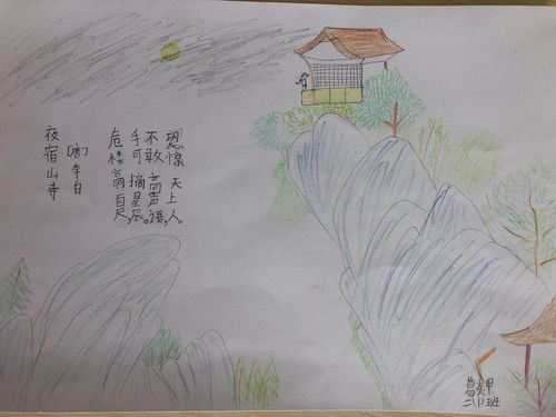古诗夜宿山寺的简笔画图片