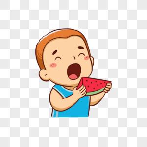 小男孩吃西瓜头像超萌