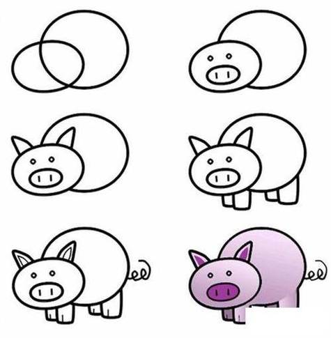 小动物简笔画,可爱小猪简笔画的技巧讲解可爱的卡通小猪简笔画彩色
