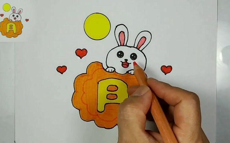 小白兔抱着月饼简笔画