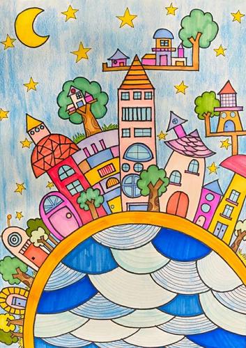 海幼防疫――大三班儿童画《梦想的家园》