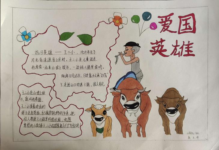 刘志丹红军小学二年级( 1 )班传承少年小英雄王二小故事手抄报.