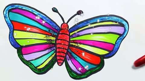 教你画色彩斑斓的彩色蝴蝶画画教程