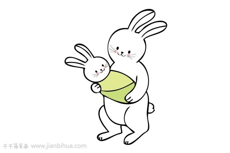 怀抱兔子宝宝的兔妈妈简笔画