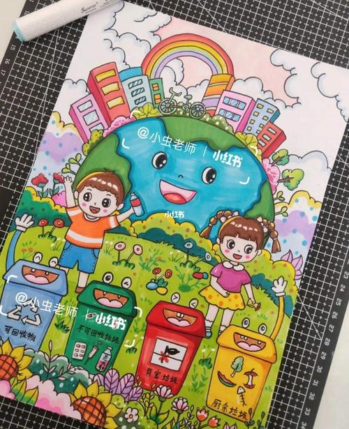 垃圾分类主题画绿色家园保护环境儿童画