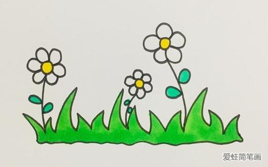 美丽的小草与花朵简笔画
