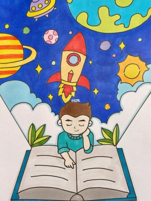 关于读书的创意儿童画上学的小人简笔画宝贝读书简笔画《1》小学生背