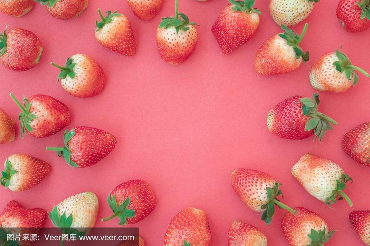 可爱的,清新,草莓,心型,粉色背景