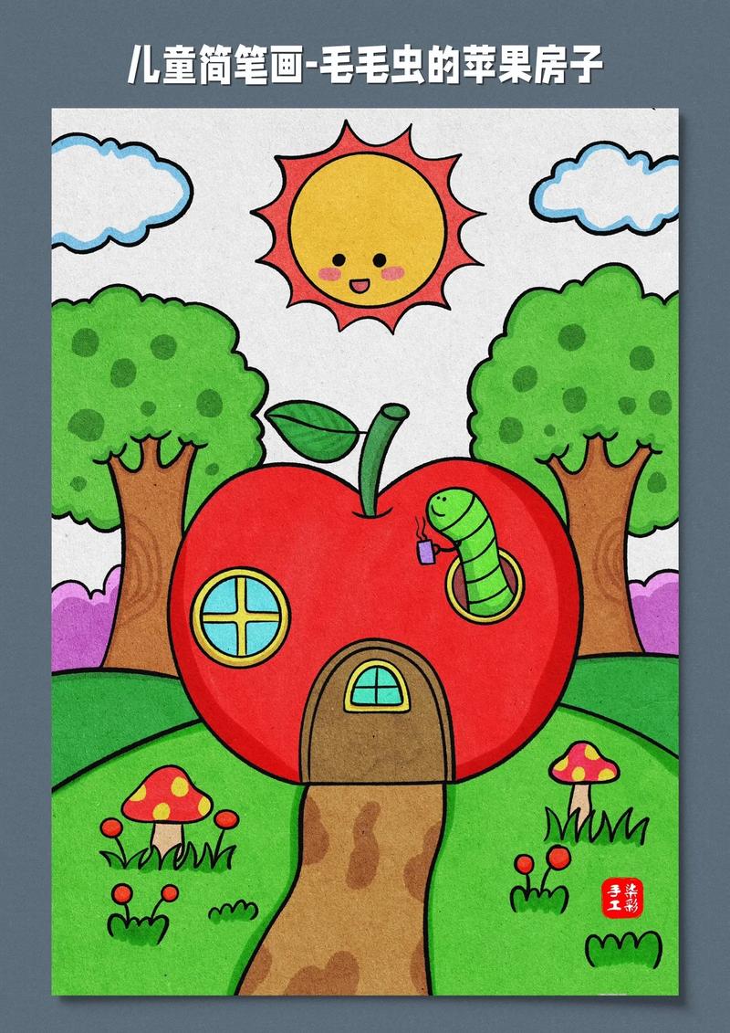 儿童简笔画《毛毛虫的苹果房子》森林里有一座漂亮的苹果房子,里 - 抖