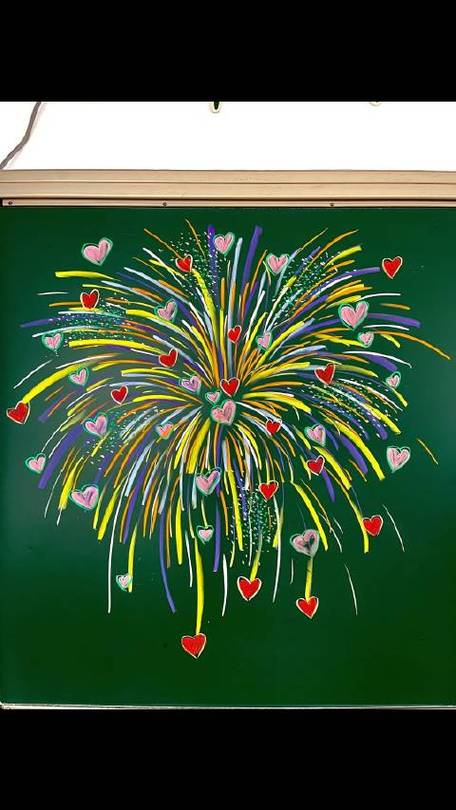 粉笔画 #黑板报粉笔画# 一学就会系列 满眼星辰,尽是烟花.