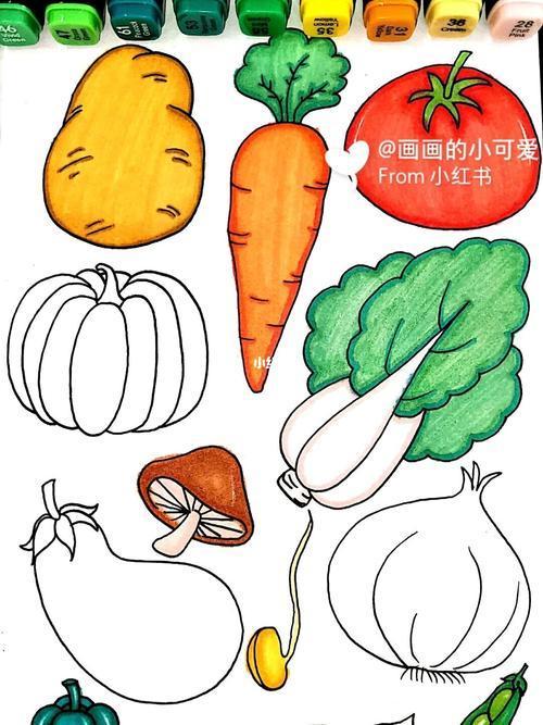 卡通蔬菜组合简笔画颜色