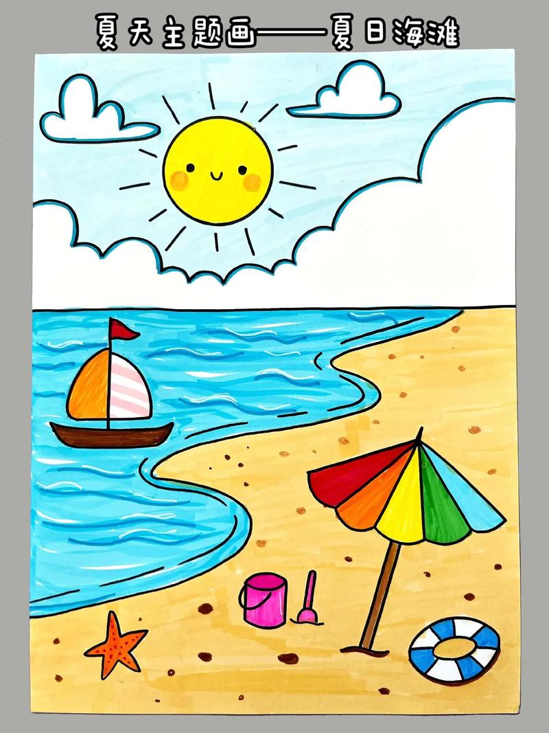夏天主题画#夏日海滩风景画#儿童简笔画#夏天风景画