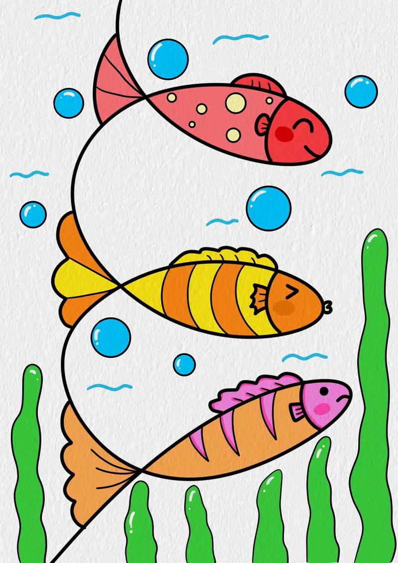 超简单的海底世界主题画/小鱼简笔画.用一条就能画好多鱼,赶紧 - 抖音