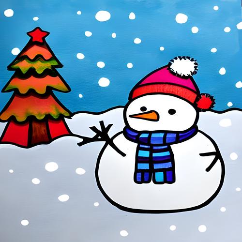 彩色的冬天简笔画 景色 彩色 雪人