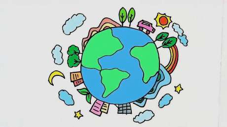 我们的地球儿童画教程:教你画地球的简笔画,它是我们的家园-母婴亲子
