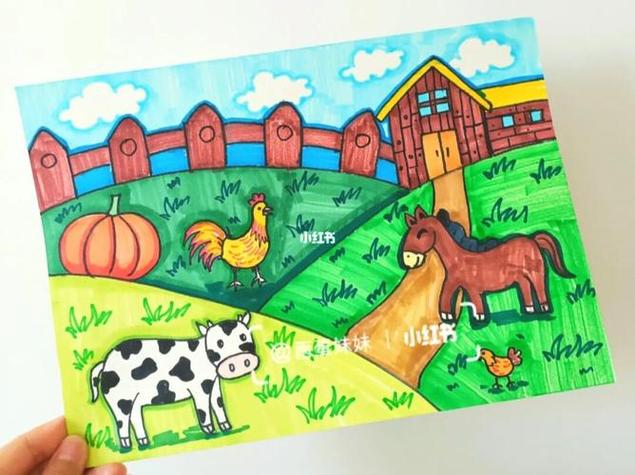 儿童简笔创意卡通画开心的农场绘画农场简笔画儿童画美术儿童简